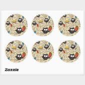 Sticker Rond Chouette avec Motif de viande (Feuille)