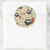 Sticker Rond Chouette avec Motif de viande (Sac)