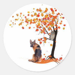 Sticker Rond Chouette bergère allemande et propriétaire de chie