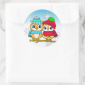 Sticker Rond Chouette blanche mignonne à Noël des branches (Sac)