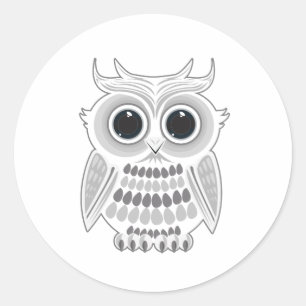 Sticker Rond Chouette blanche mignonne aux grands yeux Kawaii A