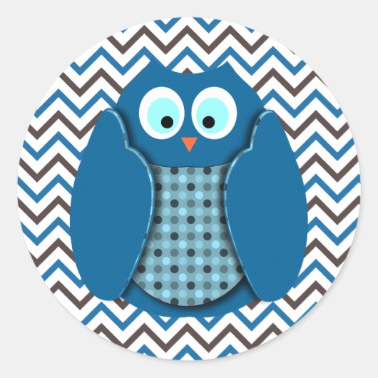 Sticker Rond Chouette - Bleu avec Pois (Devant)