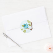 Sticker Rond Chouette bleue dans un arbre (Enveloppe)
