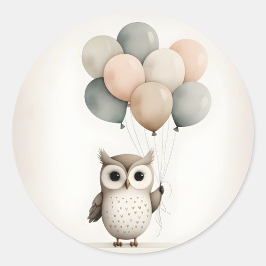 Sticker Rond Chouette boho minimaliste avec ballons (Devant)