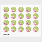 Sticker Rond Chouette caricaturale mignonne - rose et vert citr (Feuille)