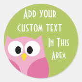 Sticker Rond Chouette caricaturale mignonne - rose et vert citr (Devant)