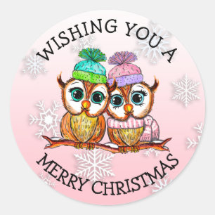Sticker Rond Chouette Couple Joyeux Noël