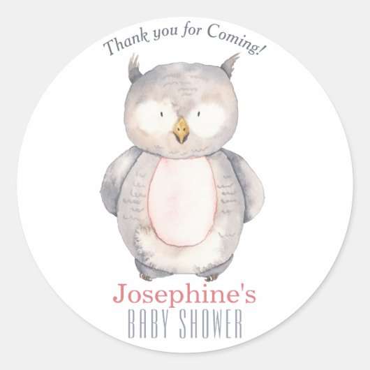 Sticker Rond Chouette d'aquarelle douce Baby shower neutre (Devant)