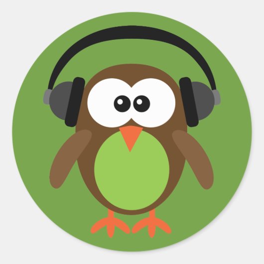 Sticker Rond Chouette de dessin avec casque (Devant)