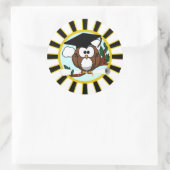 Sticker Rond Chouette de graduation avec noir et or (Sac)