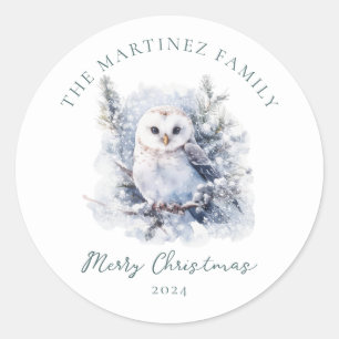 Sticker Rond Chouette de la forêt de pins des bois Joyeux Noël