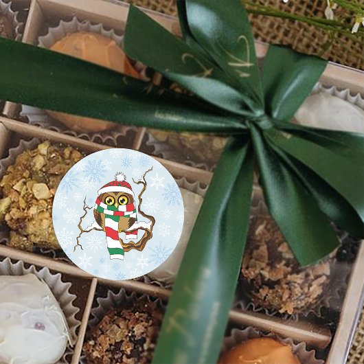 Sticker Rond Chouette de Noël