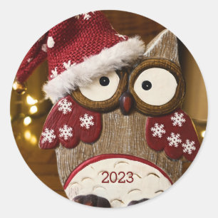 Sticker Rond Chouette de Noël Ornement en céramique bois