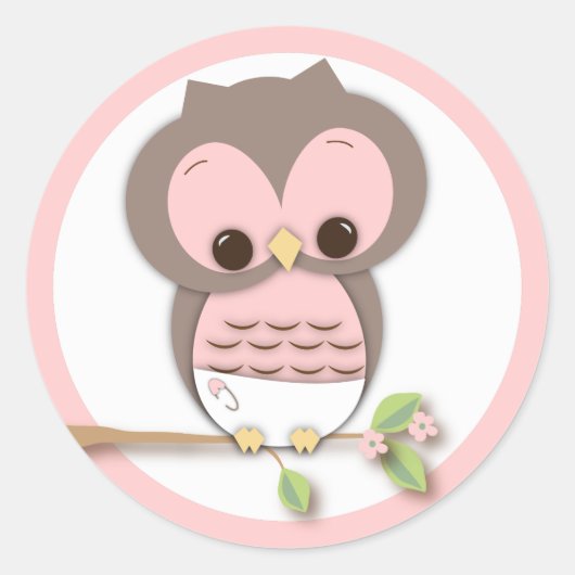 Sticker Rond Chouette de petite fille douce sur une branche (Devant)
