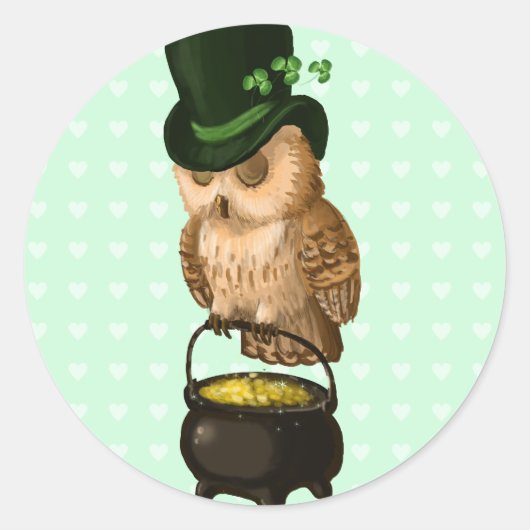 Sticker Rond Chouette de Saint Patrick Leprechaun gardien (Devant)