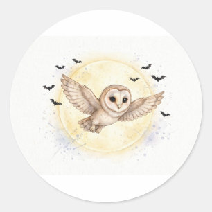 Sticker Rond Chouette effraie sous la lune d'Halloween