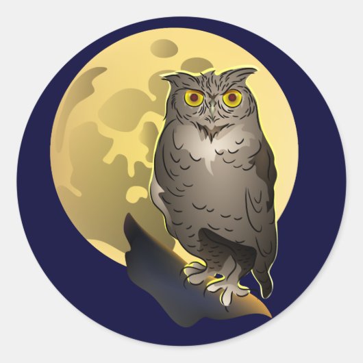 Sticker Rond Chouette et Pleine lune (Devant)