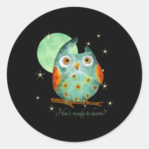 Sticker Rond Chouette Fantaisiste Style Aquarelle Nom École Au