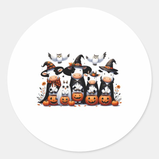 Sticker Rond Chouette fantôme Vaches Halloween Animaux Vache Lo (Devant)