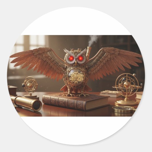 Sticker Rond Chouette mécanique Steampunk (Devant)
