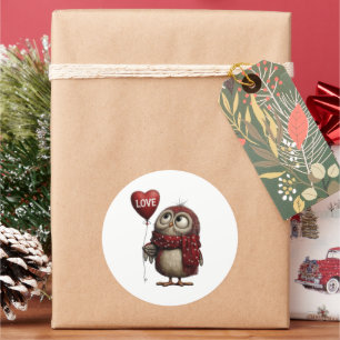Sticker Rond Chouette mignonne avec ballon en forme de cœur - A