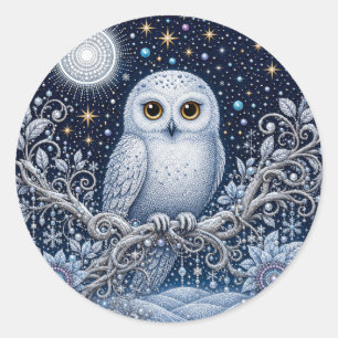 Sticker Rond Chouette neige magique – Gardienne de la nuit hive