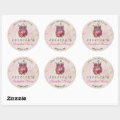 Sticker Rond Chouette nocturne mignonne Anniversaire Merci de f (Feuille)