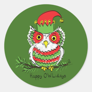 Sticker Rond Chouette Noël Mignonne Vacances amusantes
