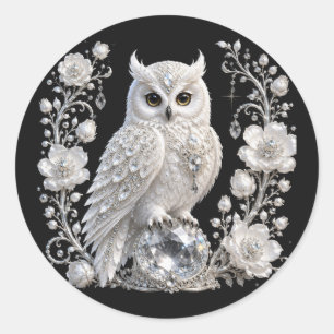 Sticker Rond Chouette Perle de Cristal Blanc