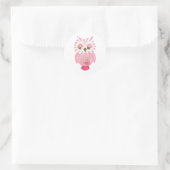 Sticker Rond Chouette rayée rose (Sac)