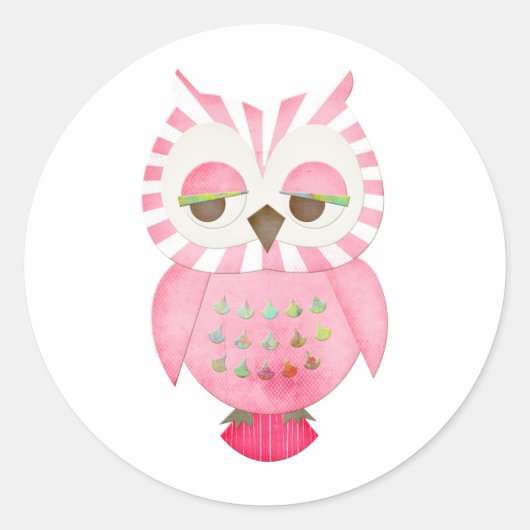 Sticker Rond Chouette rayée rose (Devant)