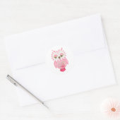Sticker Rond Chouette rayée rose (Enveloppe)