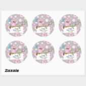 Sticker Rond Chouette rose et gris mignonne Bébé (Feuille)