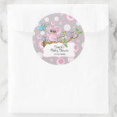 Sticker Rond Chouette rose et gris mignonne Bébé (Sac)