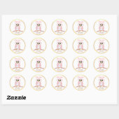Sticker Rond chouette rose merci (Feuille)