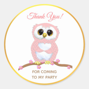 Sticker Rond chouette rose merci