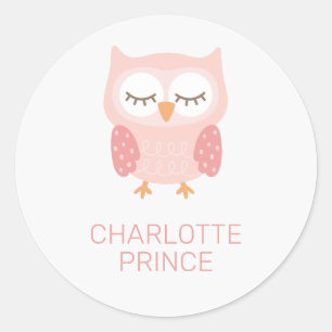 Sticker Rond 'Chouette rose', mignonne customisée