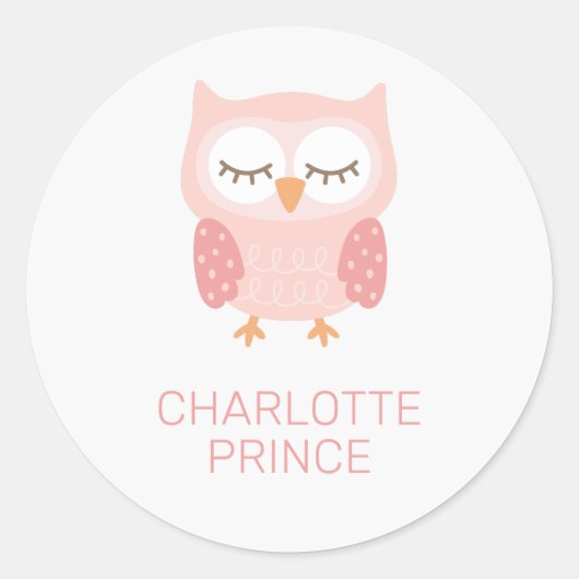 Sticker Rond 'Chouette rose', mignonne customisée (Devant)