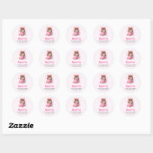 Sticker Rond Chouette rose mignonne dans un Merci de coupe (Feuille)
