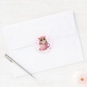 Sticker Rond Chouette rose mignonne en coupe (Enveloppe)