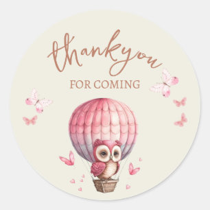 Sticker Rond Chouette rose mignonne Merci