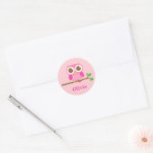 Sticker Rond Chouette rose mignonne pour filles sur la branche (Enveloppe)