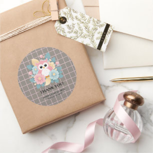 Sticker Rond Chouette rose moderne Baby shower Floral & Grille