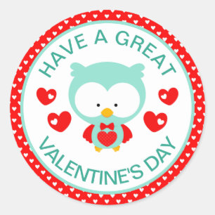 Sticker Rond Chouette sarcelle mignonne et Saint-Valentin coeur