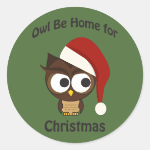 Sticker Rond Chouette soit à la maison pour Noël !