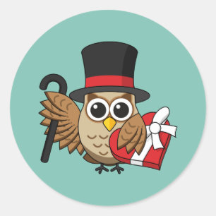Sticker Rond Chouette sophistiquée avec boîte de chocolat cardi