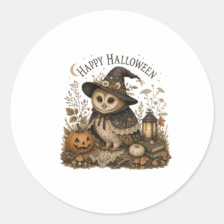 Sticker Rond Chouette sorcière Joyeux Halloween Cottagecore