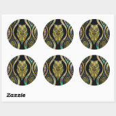 Sticker Rond Chouette tribale d'or sur Motif d'ormeau de Boho (Feuille)