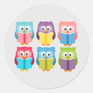 Sticker Rond Chouettes à lire mignonnes