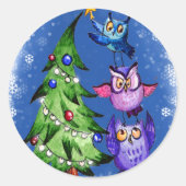 Sticker Rond Chouettes bleu Noël (Devant)